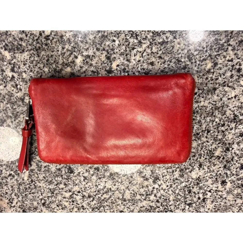 Perlina New York Red Leather Studded Zip-Around Wallet